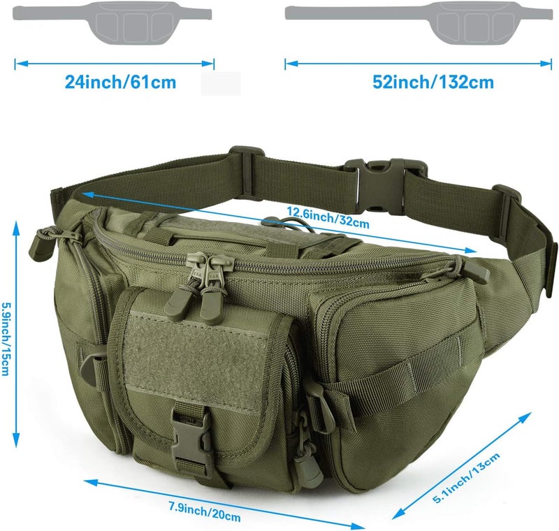 SOWHUP Tactical Fanny Pack,Military Waist Bag Pack with U.S Patch Utility Hip Belt Bumbag for Outdoor Fishing Hiking (Army Green(5 Zipper Pockets)) - Image 2